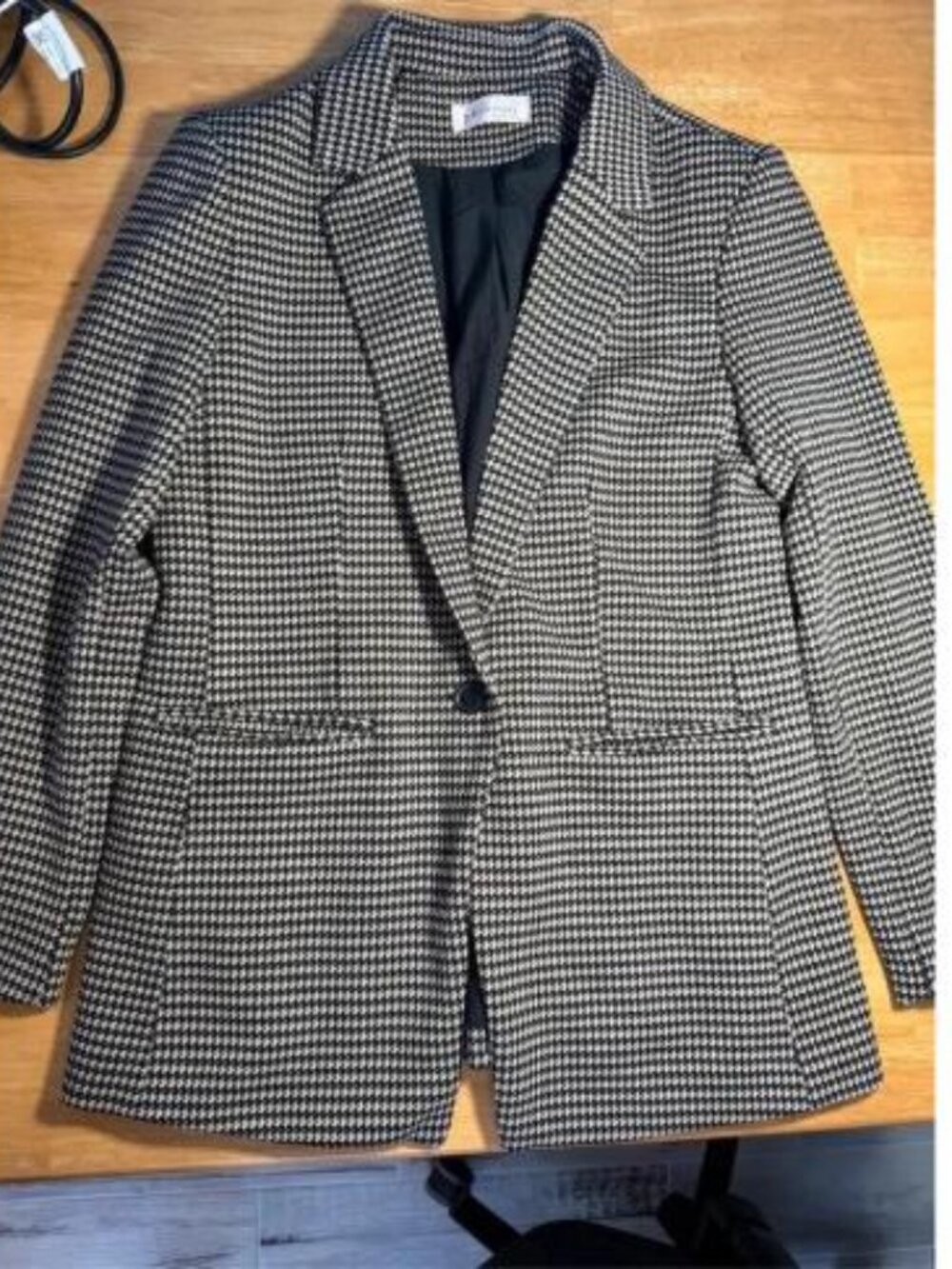 Philosophy Houndstooth Blazer Jacket Women Medium Black Tan Stretch One Button